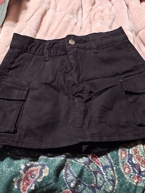 Black Women's Cargo Mini Skirt Shorts
